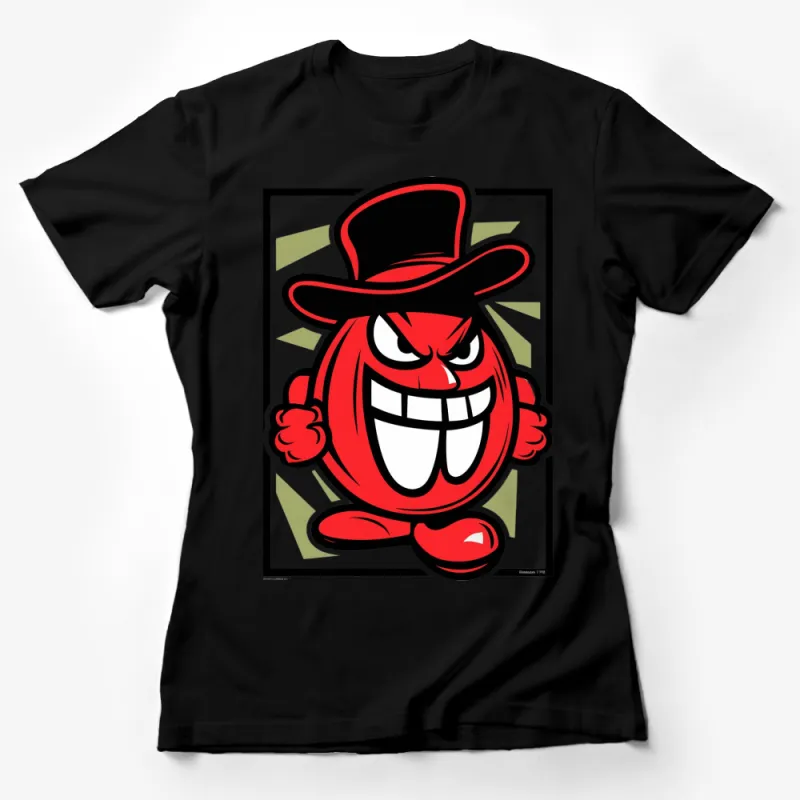 Retro Cartoon Character T-Shirt, Bold Red Face with Top Hat, Unisex Graphic Tee Female T-Shirt