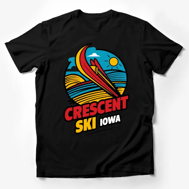 Crescent Ski Iowa Graphic Tee, Colorful Skiing T-Shirt, Unisex Ski Lover Gift, Vintage Style Top Male T-Shirt