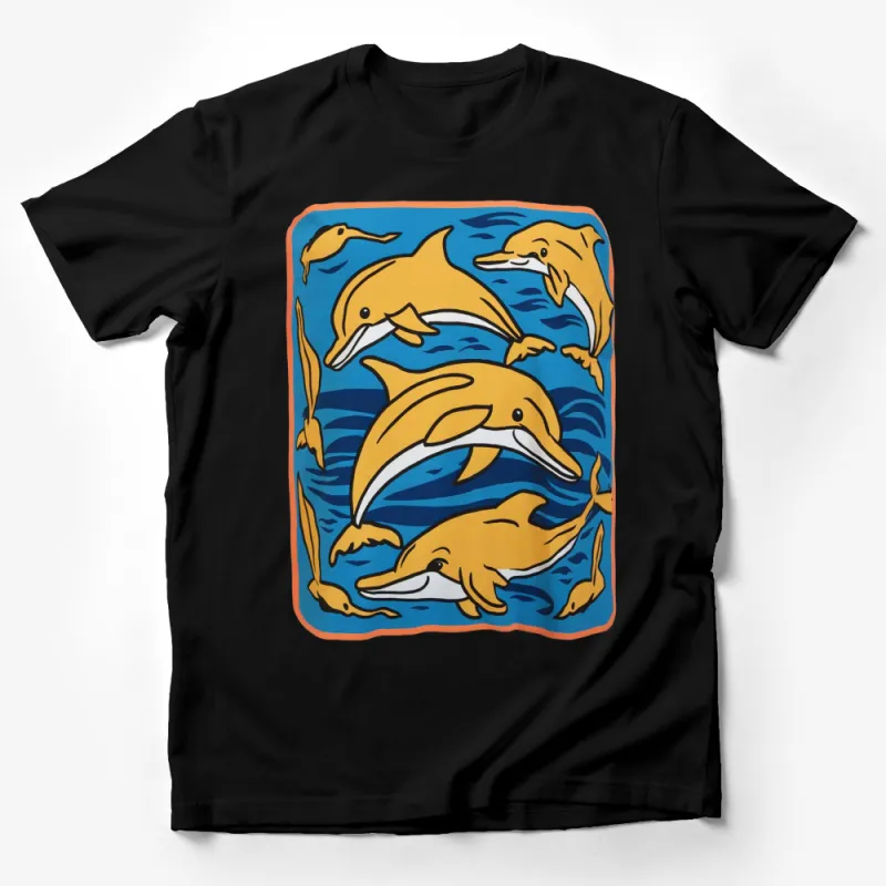 Playful Dolphins Ocean Scene Graphic T-Shirt, Vibrant Animal Print, Unisex Tee Male T-Shirt