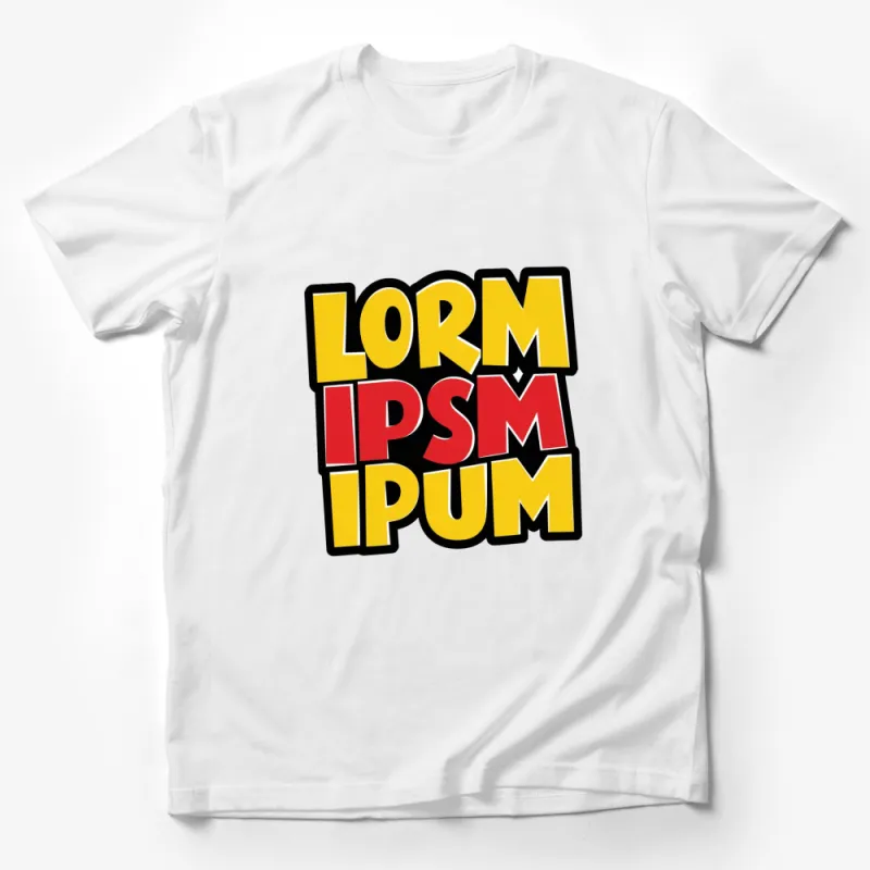 Bold Lorm Ipsum Graphic T-Shirt, Yellow and Red Text Design, Casual Streetwear, Unisex Fashion Tee Male T-Shirt