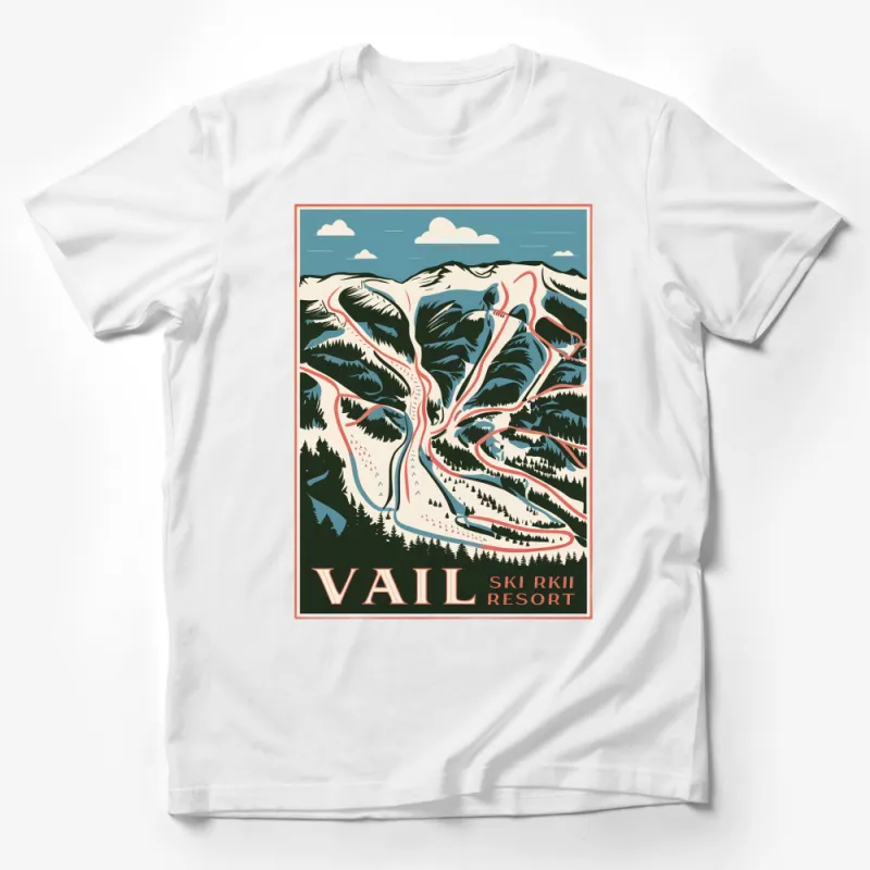 Vail Ski Resort Vintage Poster Art T-Shirt, Retro Winter Sports Tee, Mountain Skiing Graphic Shirt, Gift for Skiers Male T-Shirt