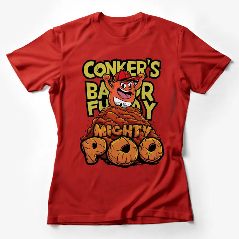 Conker's Bad Fur Day Mighty Poo Cartoon Graphic T-Shirt, Vintage Video Game Shirt, Gaming Tee Female T-Shirt