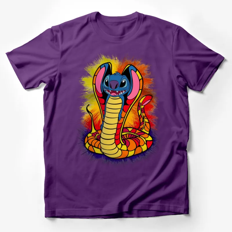 Vibrant Cartoon Cobra T-Shirt, Colorful Snake Graphic Tee, Unique Animal Design Shirt for All Ages Male T-Shirt