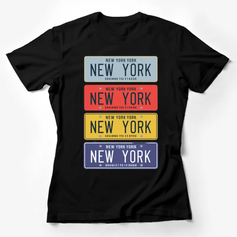 Vintage New York License Plate T-Shirt, Retro NY Graphic Tee, Colorful Unisex Apparel Female T-Shirt