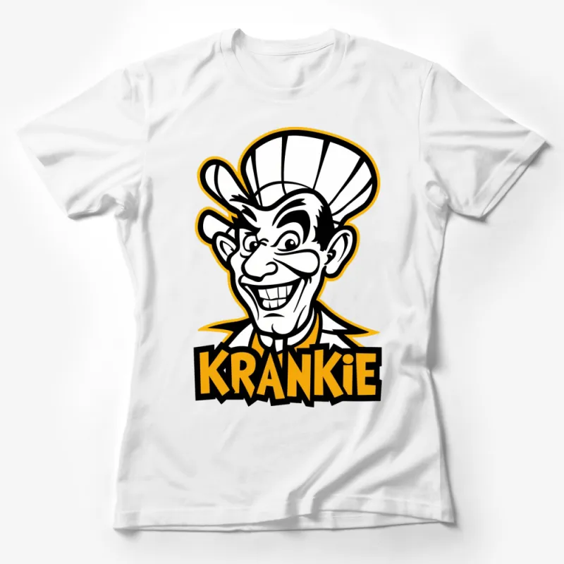 Vintage Cartoon Chef Graphic T-Shirt, Bold KRANKIE Text, Unisex Casual Wear Female T-Shirt