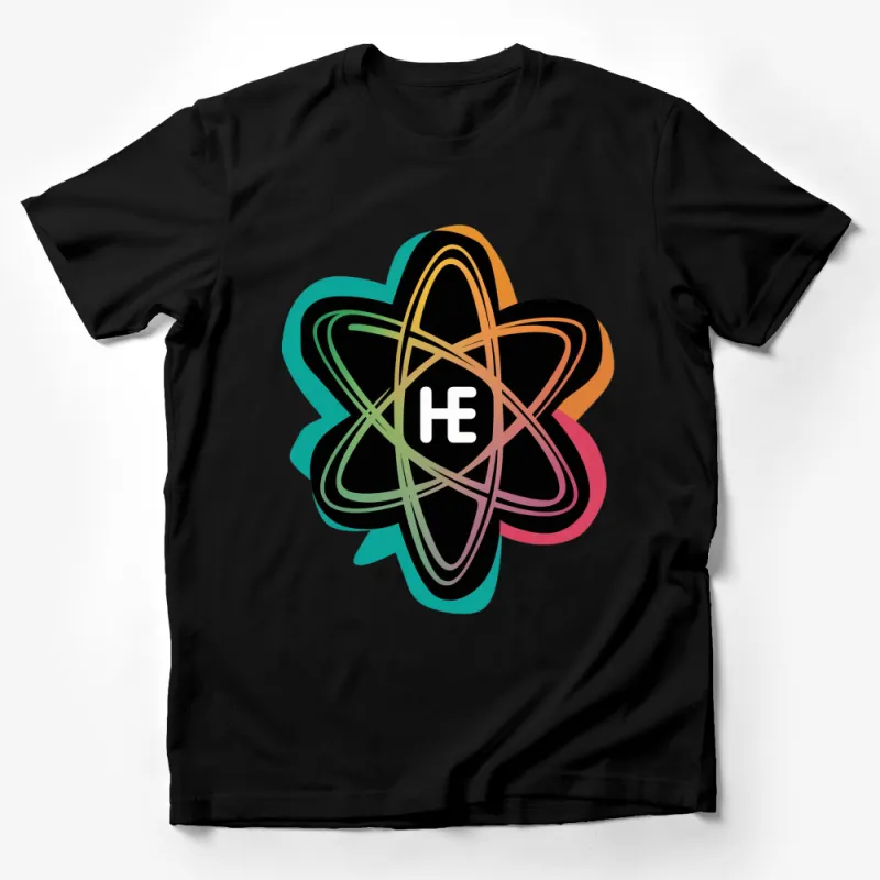 Colorful Science Atom Graphic T-Shirt, Modern Helium Atom Design, Unisex Tee Male T-Shirt