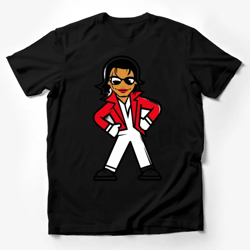 Retro Cool Guy T-Shirt, Vintage Cartoon Character in Red Jacket, Stylish Graphic Tee Male T-Shirt