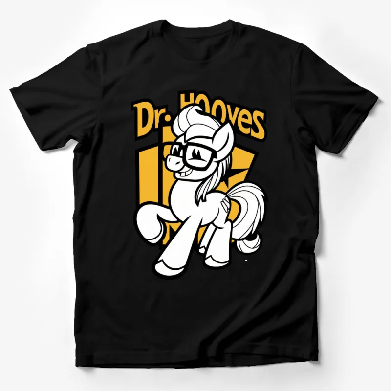 Dr. Hooves Cartoon Pony T-Shirt, Yellow and White Graphic Tee, Pony Fan Apparel, Unisex Casual Wear Male T-Shirt