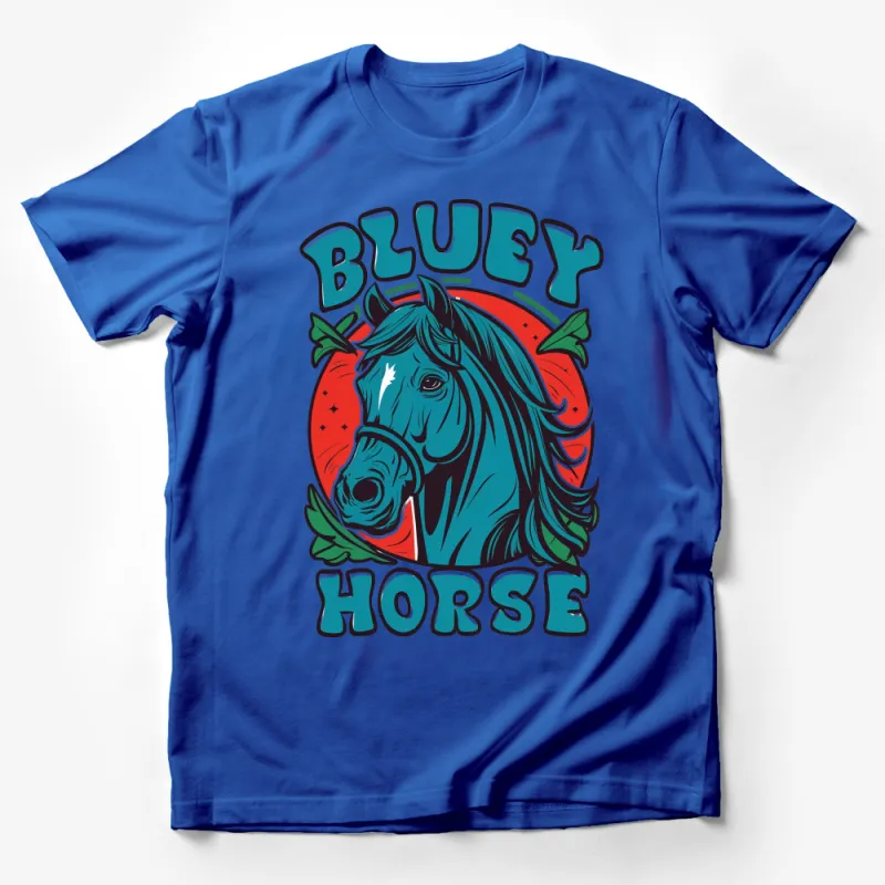 Blue Horse Graphic T-Shirt, Colorful Equestrian Design, Vintage Style Animal Shirts for All Ages Male T-Shirt