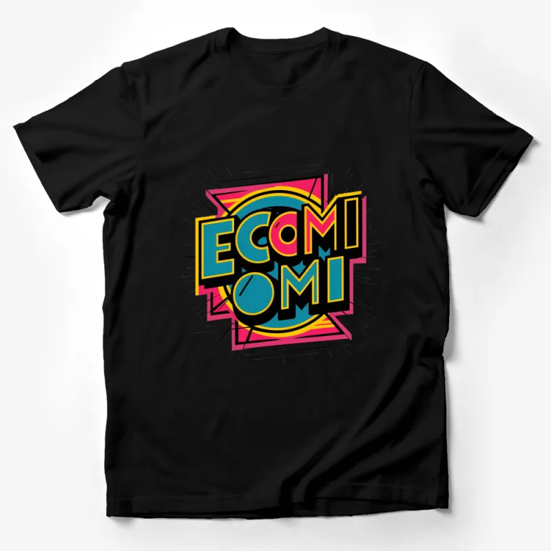 Retro Style Ecomi Comic Pop Art Graphic T-Shirt, Bold Colorful Design Tee Male T-Shirt