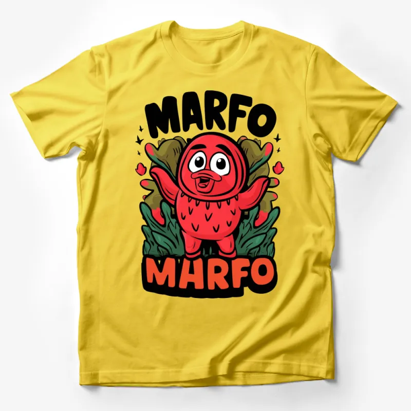 Cute Strawberry Character T-Shirt, Marfo Cartoon Graphic Tee, Fun Kids and Adult Apparel Male T-Shirt