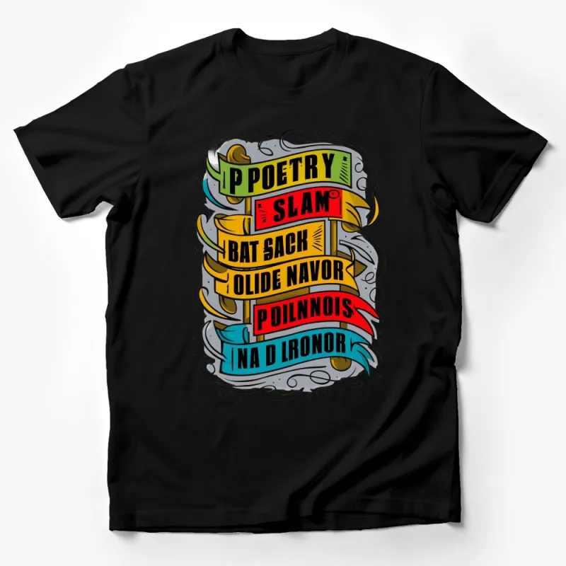 Colorful Poetry Slam T-Shirt, Literary Gift, Bat Sack Olide Navor Graphic Tee Male T-Shirt