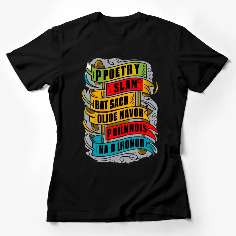 Colorful Poetry Slam T-Shirt, Literary Gift, Bat Sack Olide Navor Graphic Tee Female T-Shirt