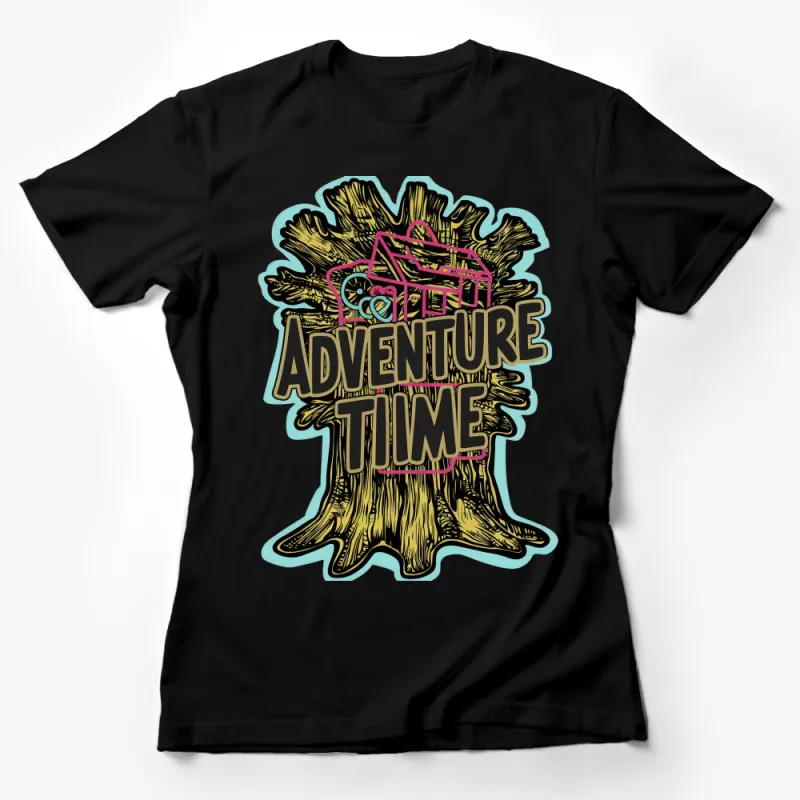 Adventure Time Treehouse Graphic T-Shirt, Cartoon Network Inspired Design, Colorful and Fun Female T-Shirt