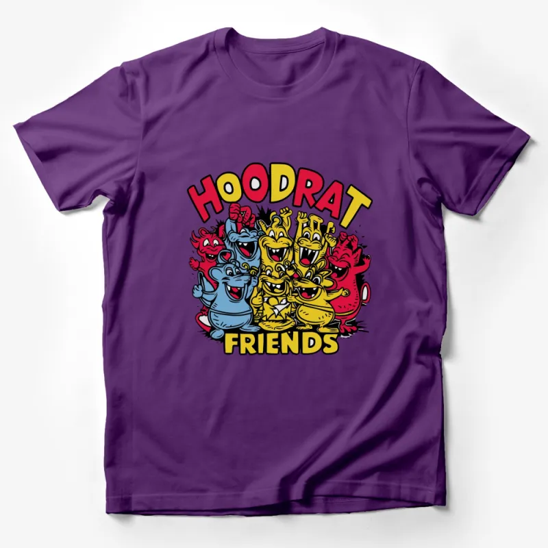 Colorful Hoodrat Friends Cartoon T-Shirt, Fun Urban Streetwear, Unique Graphic Tee Design Male T-Shirt