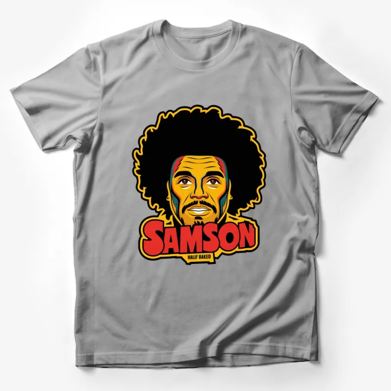 Retro Samson Half Baked Graphic Tee, Vintage Inspired Afro Character T-Shirt, Bold Colorful Unisex Shirt Design Male T-Shirt