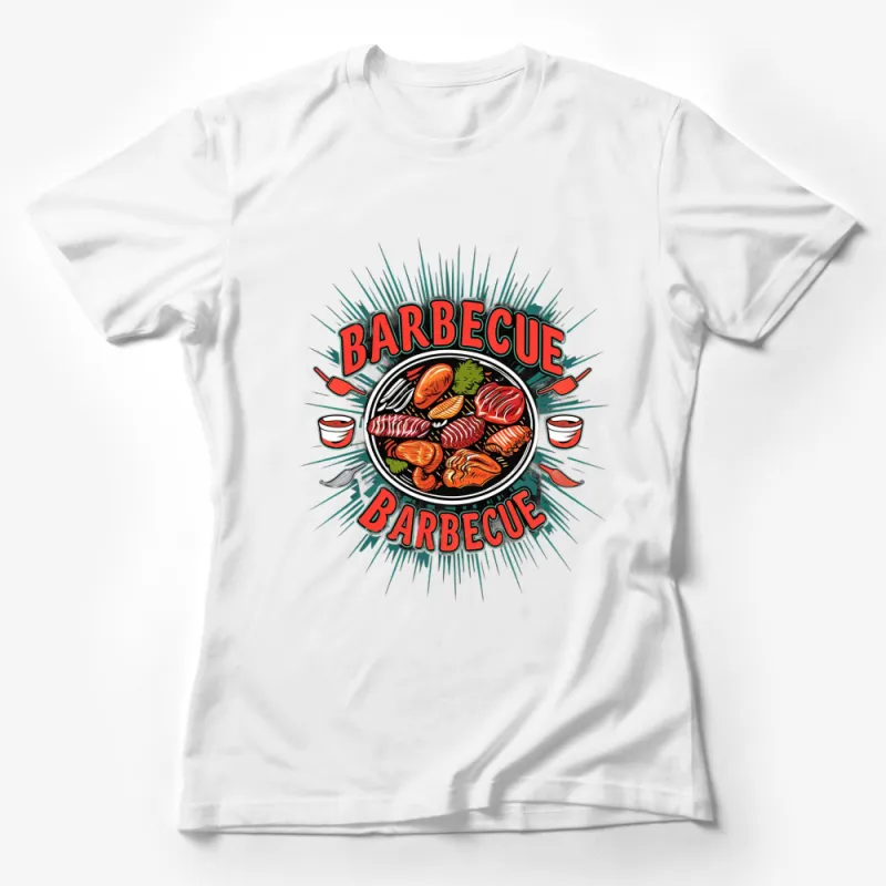 Barbecue BBQ Graphic T-Shirt, Vintage Style Grilling Meat Design, Unisex Tee Female T-Shirt