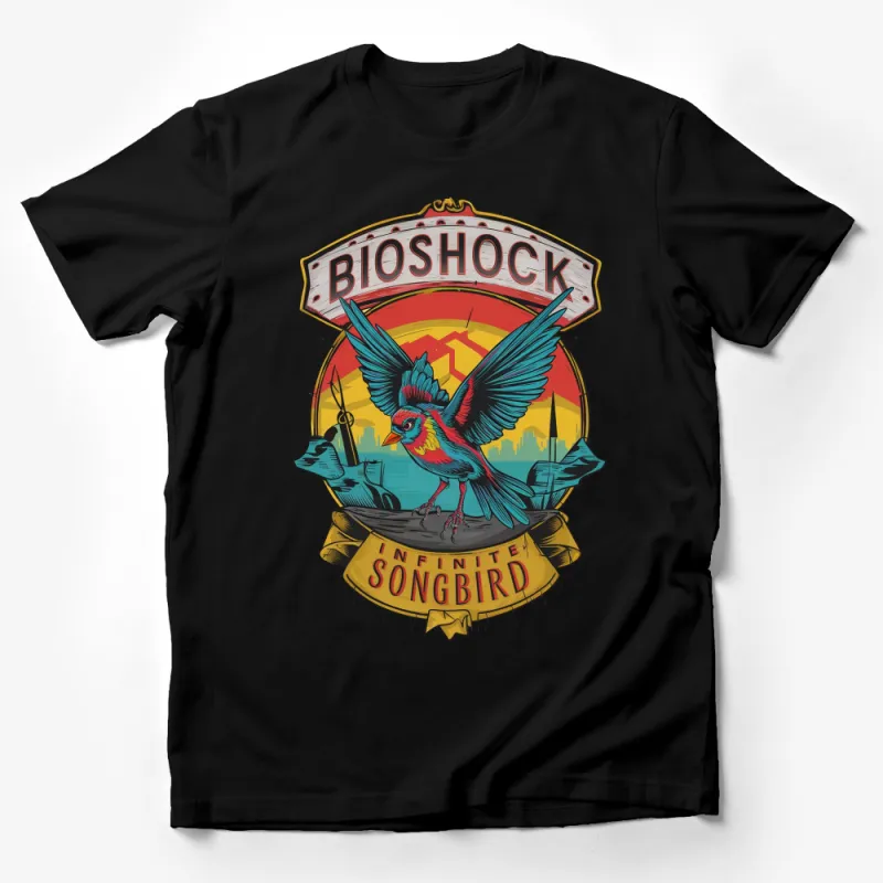 BioShock Infinite Songbird T-Shirt, Vintage Video Game Tee, Unique Gamer Gift, Colorful Bird Design Male T-Shirt