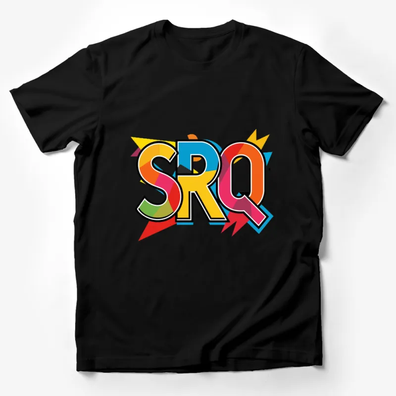 Colorful SRQ Logo T-Shirt, Bold Graphic Tee, Unisex Fashion Top, Casual Streetwear Male T-Shirt