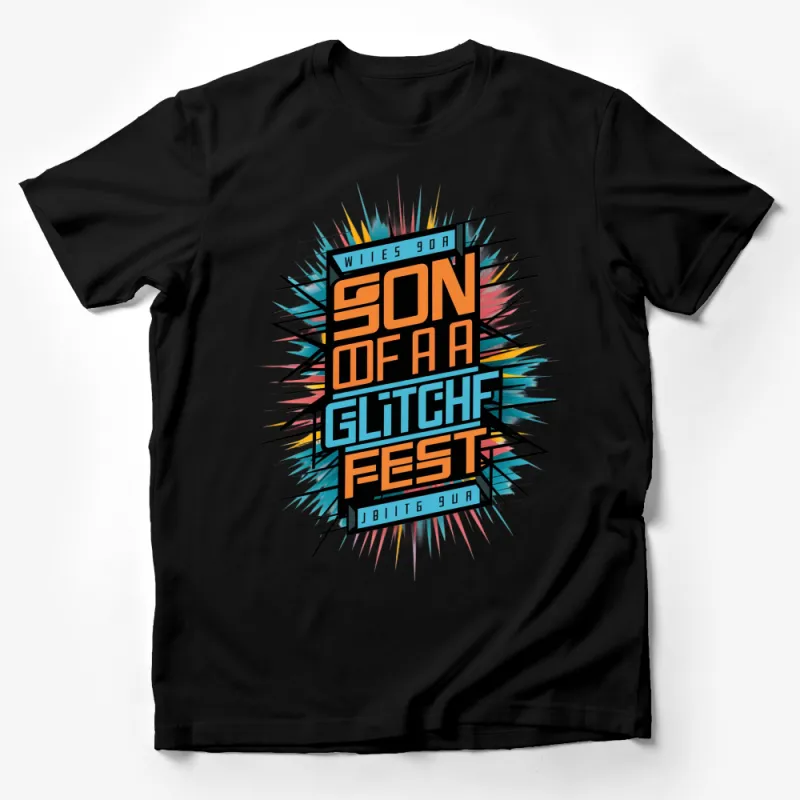 Son of a Glitch Fest Graphic T-Shirt, Colorful Retro Glitch Art Tee, Unisex Digital Design Top Male T-Shirt