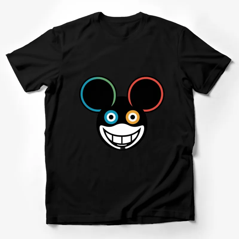 Colorful Abstract Mouse Face T-Shirt, Fun Graphic Tee, Unisex Cartoon Style Apparel Male T-Shirt