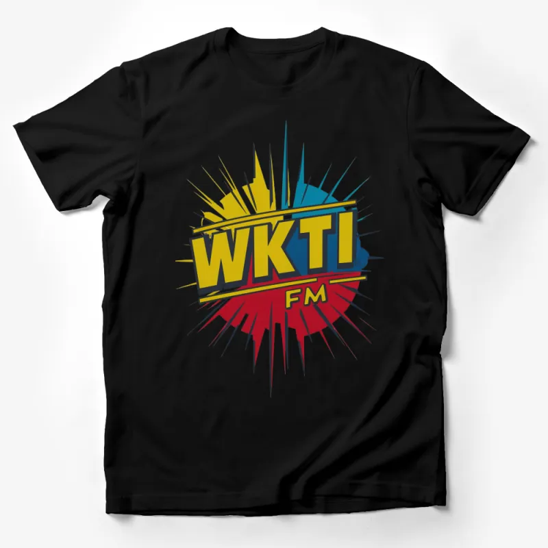 Retro WKTI FM Radio Logo T-Shirt, Vintage Style Broadcasting Fan Tee, Colorful Graphic Shirt Male T-Shirt