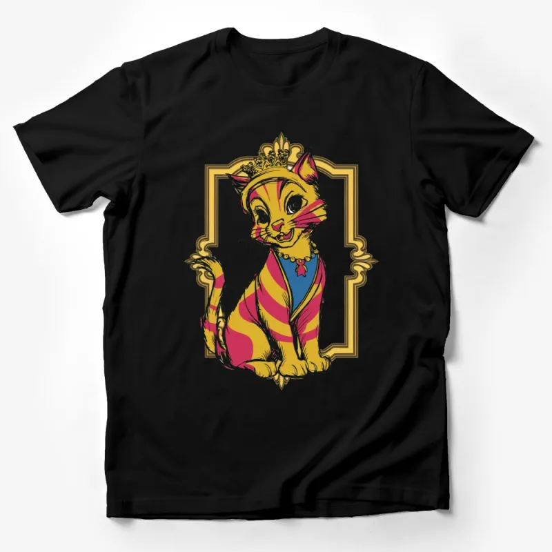 Majestic Royal Cat T-Shirt, Colorful Regal Kitty with Crown, Unique Cat Lover Gift, Vibrant Artistic Graphic Tee Male T-Shirt