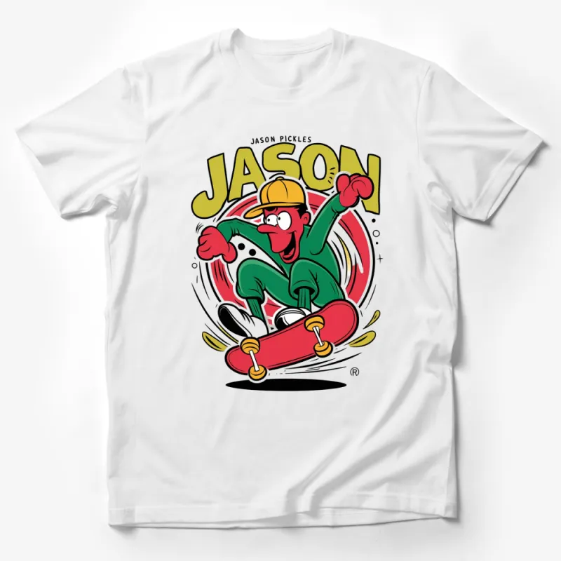 Jason Pickles Cartoon Skater T-Shirt, Retro Skateboarding Comic Style Tee, Colorful Skater Graphic Shirt, Unique Gift Male T-Shirt