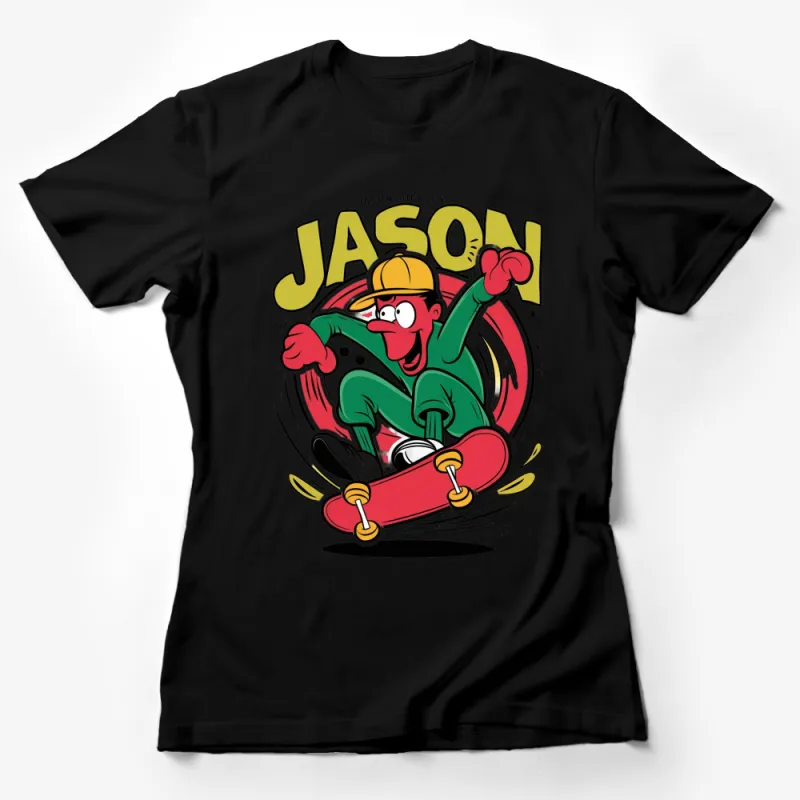 Jason Pickles Cartoon Skater T-Shirt, Retro Skateboarding Comic Style Tee, Colorful Skater Graphic Shirt, Unique Gift Female T-Shirt