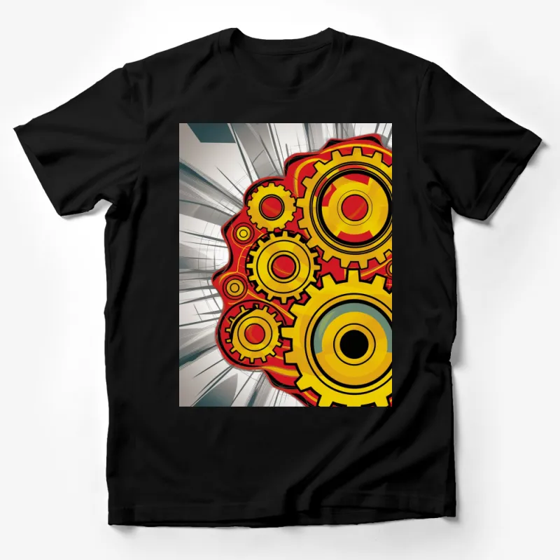 Colorful Abstract Gears Graphic T-Shirt, Artistic Mechanical Design Tee, Unisex Fashion Top Male T-Shirt