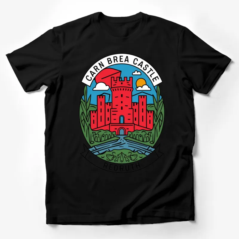 Carn Brea Castle Redruth Graphic T-Shirt - Classic Cornwall Castle Emblem Tee - Unique Travel Souvenir Male T-Shirt