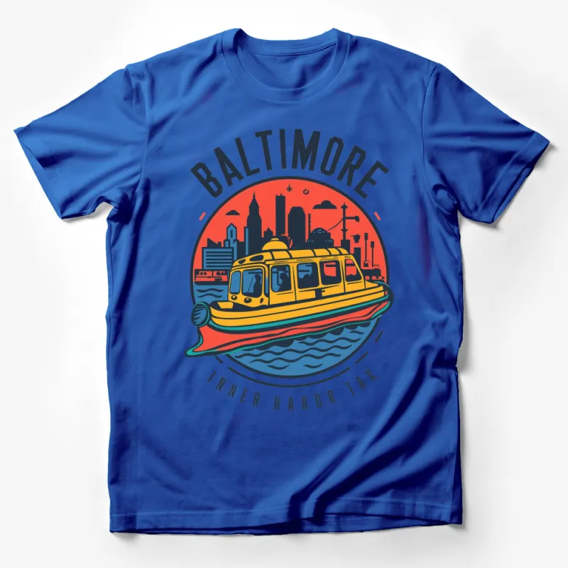 Baltimore Inner Harbor Trolley Graphic T-Shirt, Colorful City Skyline Tee, Urban Style Wear Male T-Shirt