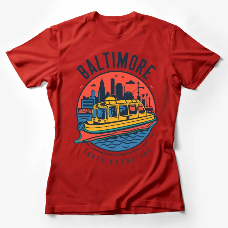 Baltimore Inner Harbor Trolley Graphic T-Shirt, Colorful City Skyline Tee, Urban Style Wear Female T-Shirt