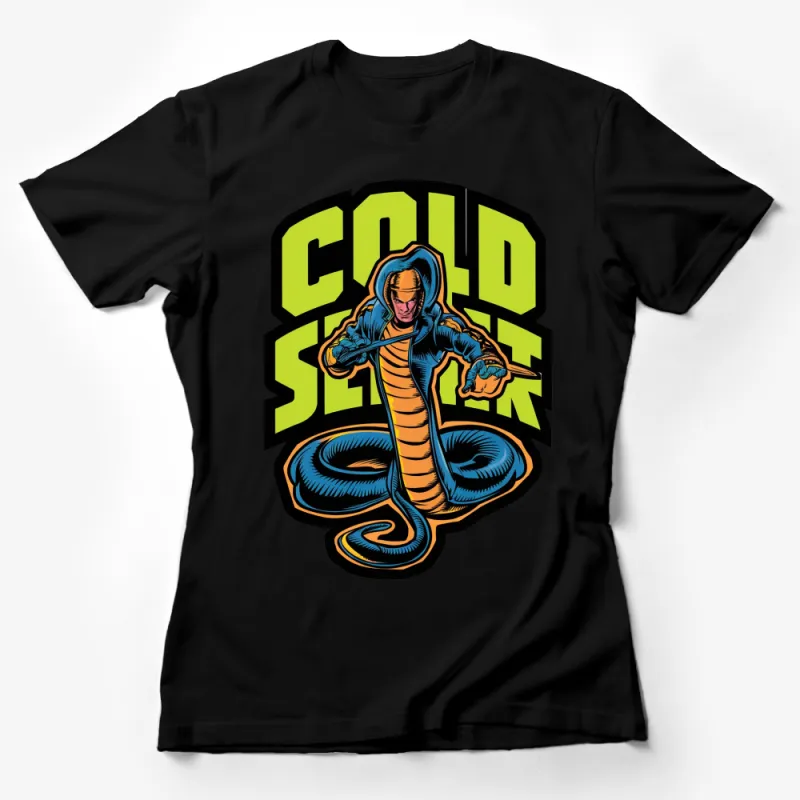 Cold Steel Cobra Graphic T-Shirt, Bold Neon Green and Black Design, Unique Serpent Art Tee Female T-Shirt