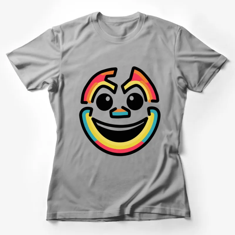 Colorful Rainbow Smiley Face T-Shirt, Fun Happy Emoji Tee for All Ages Female T-Shirt