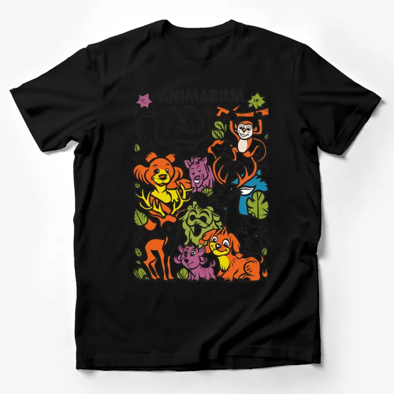 Colorful Jungle Animal T-Shirt for Kids, Cute Elephant Lion Monkey Deer Design Male T-Shirt