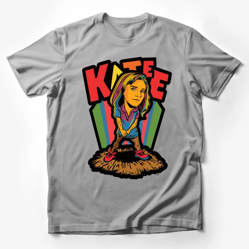 Colorful Kate Pop Art Graphic T-Shirt, Bold Cartoon Style Tee, Unique Fashion Apparel Male T-Shirt