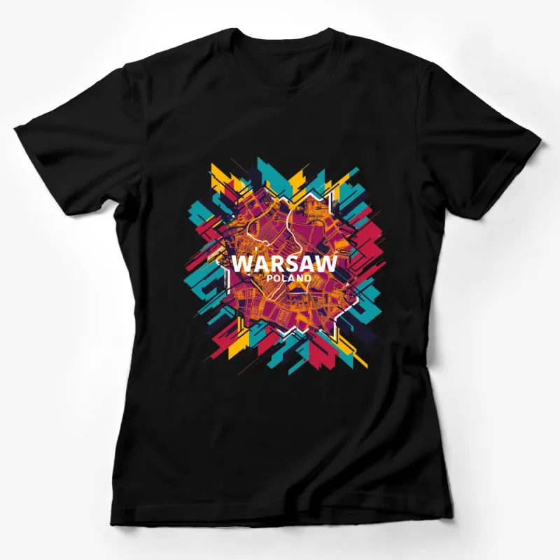 Colorful Warsaw Poland Map Graphic T-Shirt, Vibrant City Art Tee, Unisex Streetwear Female T-Shirt