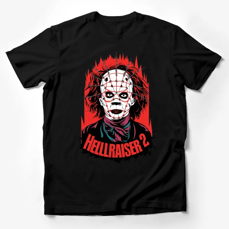 Hellraiser 2 Horror Movie Graphic T-Shirt, Classic Horror Film Fan Apparel, Bold Red and Black Design Male T-Shirt