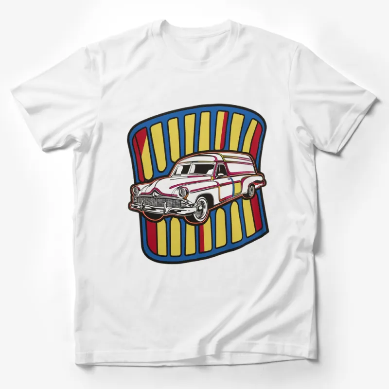 Vintage Car T-Shirt, Classic Station Wagon Graphic, Retro Style, Unisex Apparel, Colorful Tee Male T-Shirt