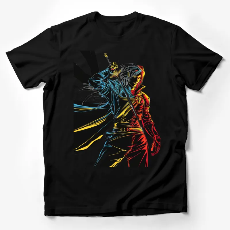 Colorful Samurai Warrior T-Shirt, Japanese Samurai Art Tee, Bold Graphic Ninja Shirt, Unisex Male T-Shirt