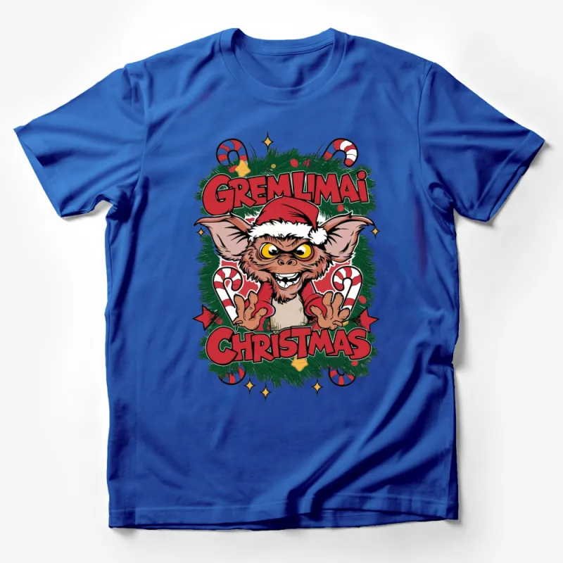 Gremlin Christmas T-Shirt, Funny Holiday Graphic Tee, Festive Creature With Candy Canes Male T-Shirt