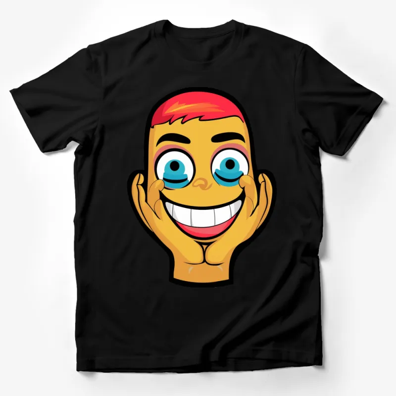 Colorful Cartoon Face Emoji T-Shirt, Fun Expression Graphic Tee, Unisex Male T-Shirt