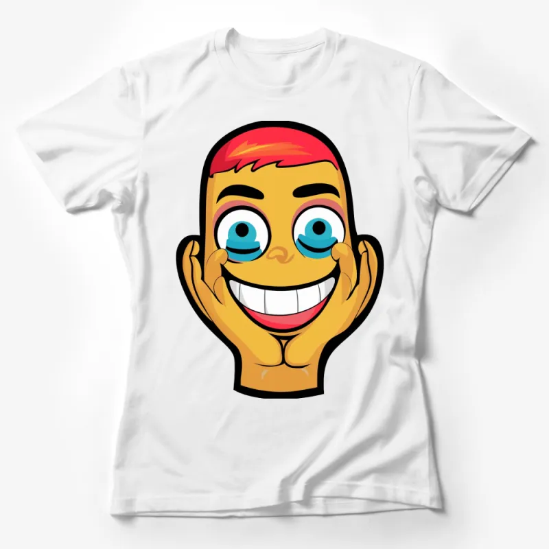 Colorful Cartoon Face Emoji T-Shirt, Fun Expression Graphic Tee, Unisex Female T-Shirt