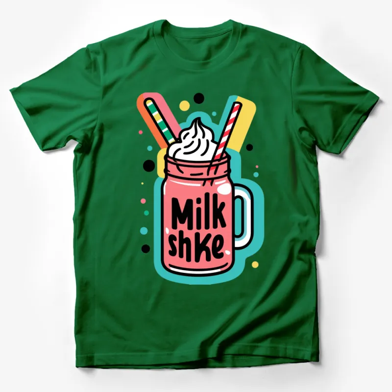 Colorful Milkshake Graphic T-Shirt, Fun Dessert Illustration Tee, Cute Summer Drink Fashion Top Male T-Shirt