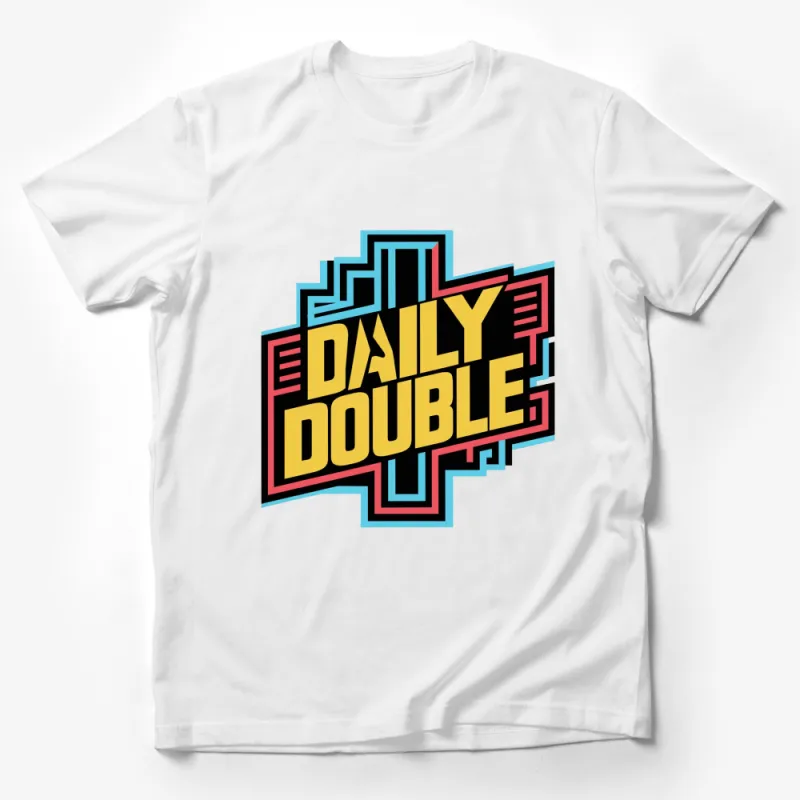 Retro Daily Double Graphic T-Shirt, Vintage Style Colorful Tee, Unique 80s Pop Art Design, Casual Wear Male T-Shirt