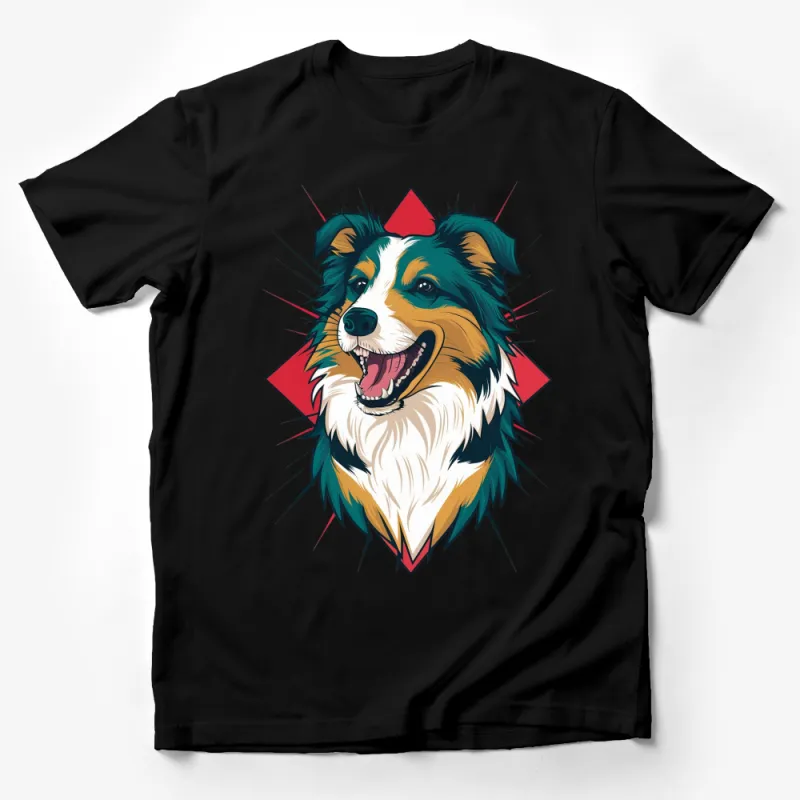 Colorful Australian Shepherd Dog T-Shirt, Cute Pet Lover Graphic Tee, Unisex Male T-Shirt