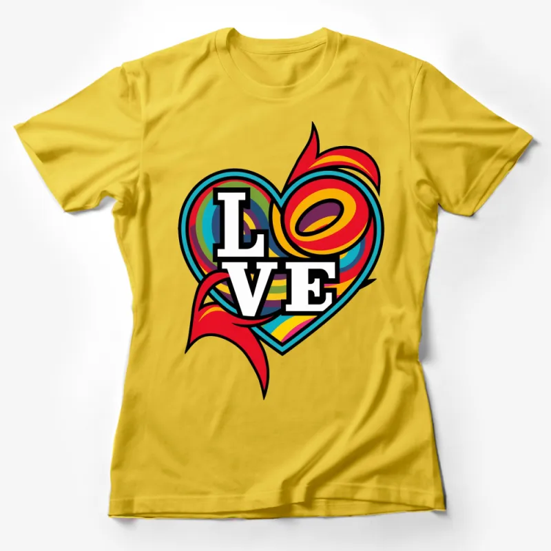 Colorful Love Heart Graphic Tee, Rainbow Stripes Love Print, Unisex Fashion T-shirt, Casual Wear Female T-Shirt