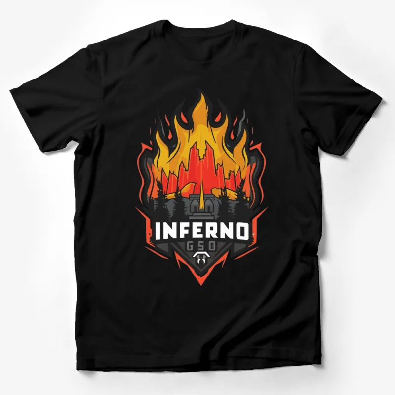 Fire Flames and Forest Graphic Inferno GSO T-Shirt, Unique Bold Fiery Design Tee Male T-Shirt