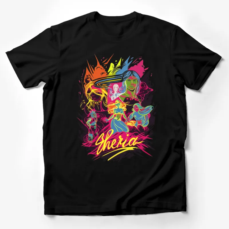 Sheria Colorful Abstract Female Superheroes Graphic T-Shirt, Vibrant Women Power Tee, Gift for Comic Fans Male T-Shirt